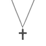 s.Oliver Kette mit Anhänger Edelstahl Carbon Herren Halsschmuck, 50 cm, Silber, Kreuz, Kommt in Schmuck Geschenk Box, 2022635