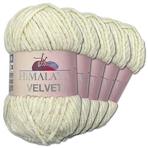 Frida's Wollhaus Himalaya 5 x 100 g Velvet Chenille-Wolle Handarbeit Amigurumi Dolphin 40 Farben (90008 | Vanille)