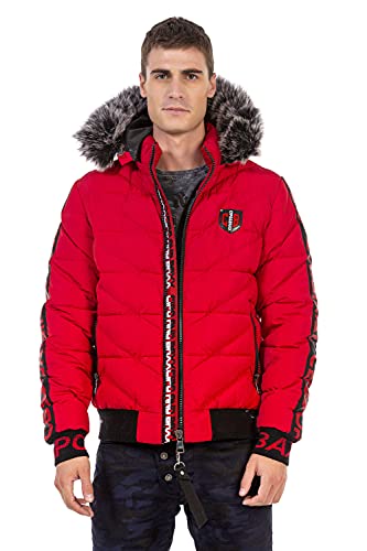 Cipo & Baxx Herren Winter Jacke Stepp Kapuzenjacke Fell Outdoorjacke CM188 Rot 3XL