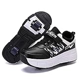 Schuhe Mit Rollen Automatisch Einziehbare Technische Skateboard-Skates Multisport Turnschuhe Rollschuhe Roller Skates,Black-EU42/26cm