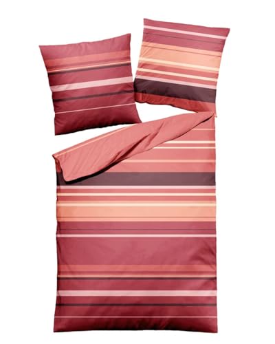 JACK by Dormisette Edel Biber Kuschel Bettwäsche 3 TLG. 240x220cm Streifen Rot Rosa Orange gestreift