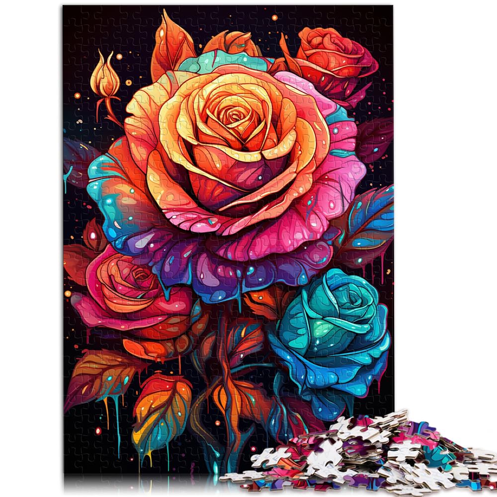 Puzzle für Puzzle Bunte psychedelische Rosen 1000 Teile Puzzle Holzpuzzle ganze Familie und die 1000 Teile (50x75cm)