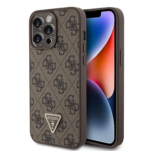 GUESS GUHCP15XP4TDPW Hülle für iPhone 15 Pro Max 6.7" braun hardcase Leather 4G Triangle Strass