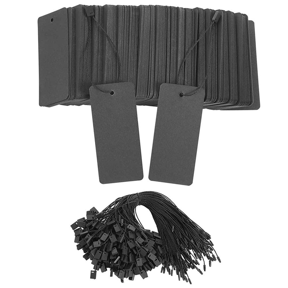 Persistence 400 Set Schwarze Preisschilder mit Schnur, Geschenkanhänger mit Sicherheitsnadeln, Individuelle Kleidungsschilder, Preisschilder, Schwarze Hängeetiketten Aus Kraftpapier