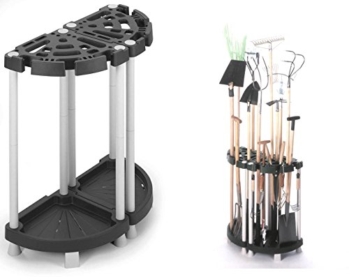 Kreher Variabler Gartengerätehalter aus robustem Kunststoff in Schwarz/Grau. Teilbar als Eck- oder Wandlösung. Für viele Geräte, wie Besen, Spaten, Rechen, u.v.m. Maße: 73 x 37,5 x 77,5 cm