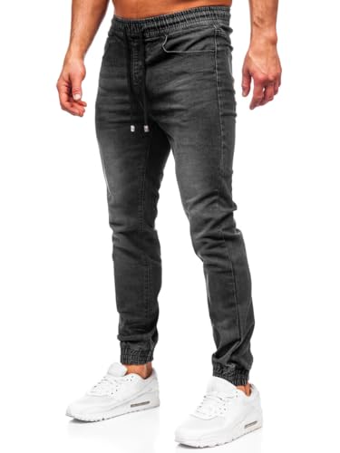 BOLF Herren Jeans Jogger Cargohose Denim Style Sweathose Jogg Used Look Jeanspants Destroyed Freizeit Casual Style Slim Fit Narrow Leg MP0275N Schwarz XL [6F6]