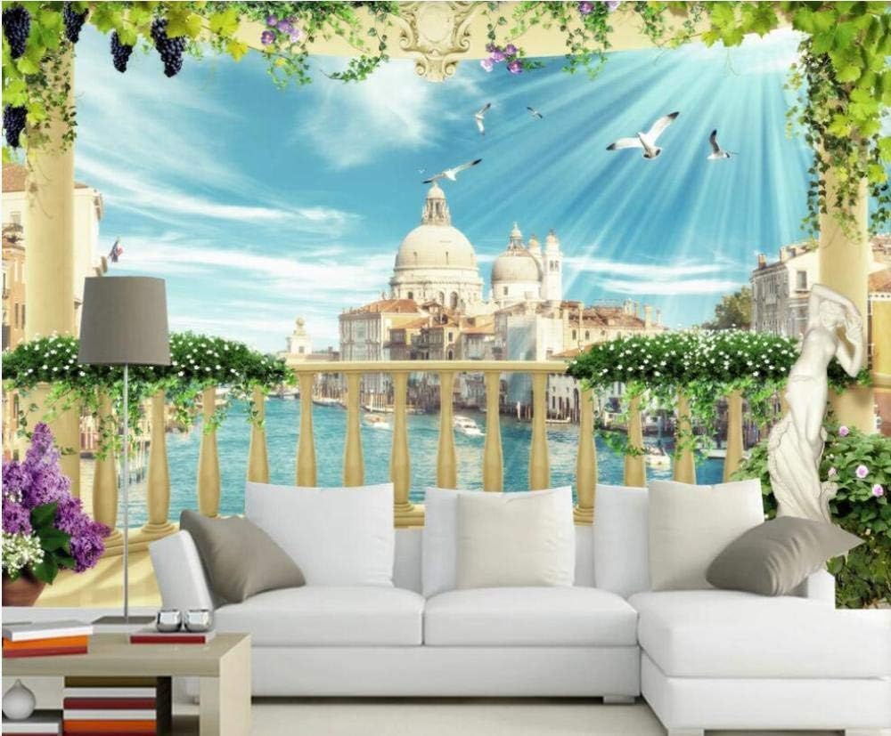 Schloss Fluss Vögel Trauben 3D Tapete Poster Restaurant Schlafzimmer Wohnzimmer Sofa TV Dekorative Wand-300cm×210cm