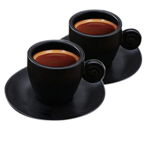 Espresso Kaffeetasse und Untertasse, Matte, Keramik, 90 ml, Teetassen Mattschwarz 2 Tassen