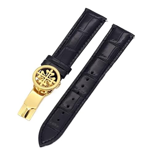 NEYENS Uhrenarmband aus echtem Leder, 19 mm, 20 mm, 22 mm, Uhrenarmband für Patek Philippe Wath Armbänder mit Edelstahl-Faltschließe, für Herren und Damen, 20 mm, Achat