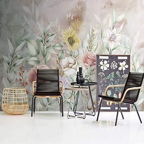 XLMING Rustikale Blumen Aquarell Hand Gemalt Vintage 3D Tapete Home Dekoration Wohnzimmer Sofa Schlafzimmer Tv Hintergrund Wand-350cm×256cm