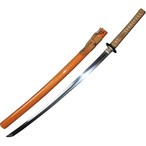 MAUXpIAO Katana-Schwert, scharf, handgefertigt, aus echtem gemustertem Stahl, poliert aus Ton, 103 cm katana/A/103cm