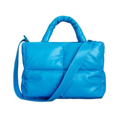 ohodhmnu Damen Tragetasche, Damen Große Gesteppte Tasche Stilvolle Puffer Schultertaschen Handtasche Geeignet für Reisen und Einkaufen, blau, skeleton