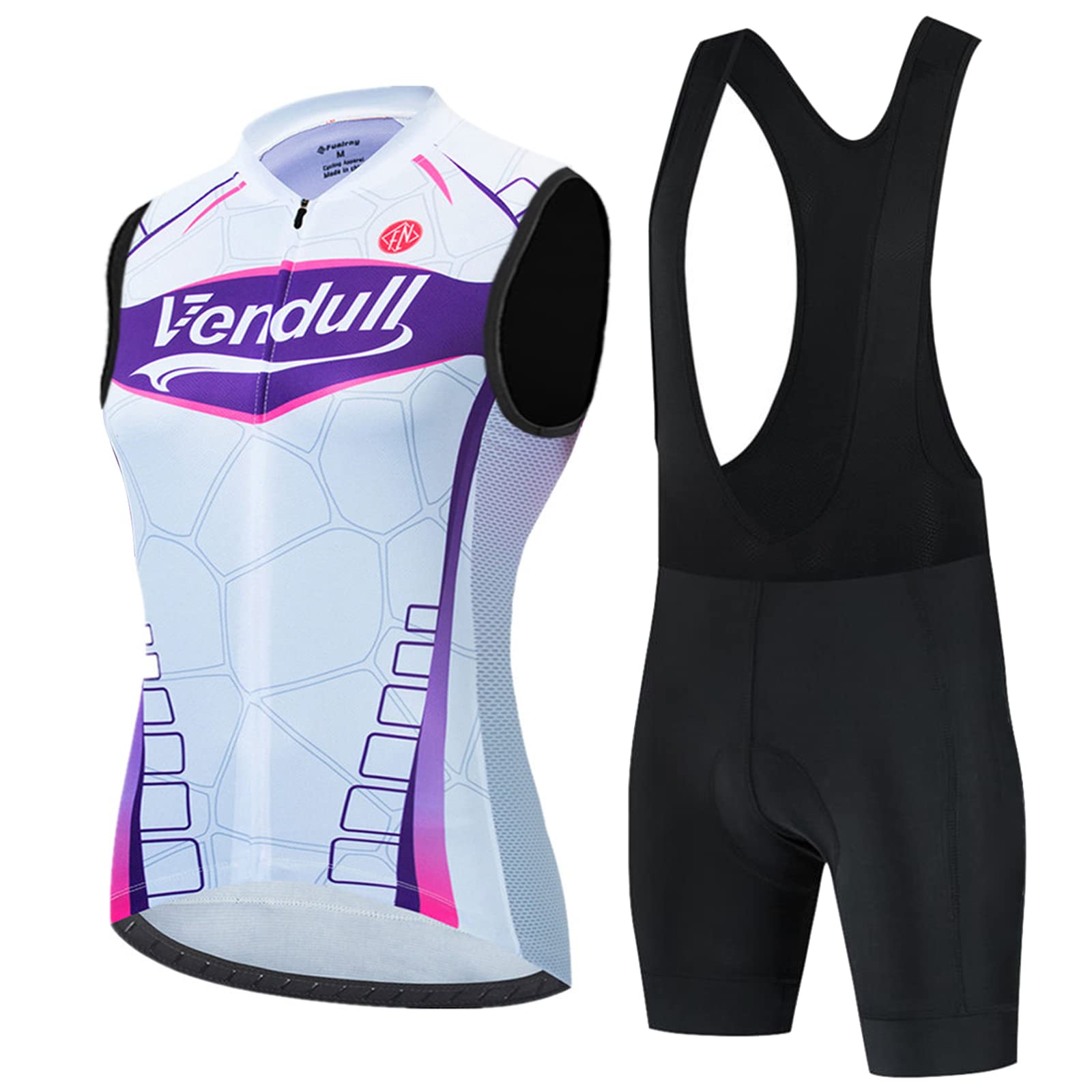 Fahrradtrikot Damen Sommer Radweste Anzug|Radsportanzug Ärmellos Set|Fahrradbekleidung Fahrradweste Frauen,,Atmungsaktiv MTB Radtrikot Sleeveless Oberteil und Radhose mit 19D Gel Sitzpolster (7,S)