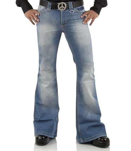 Comycom Herren Jeans mit Schlag verwaschen Star Blue hellblau 72 - Jeans-Schlaghose im 70er-Jahre Vintage-Look (DE/NL/SE/PL, Bundweite & Schrittlänge, 48, 32, Hellblau)