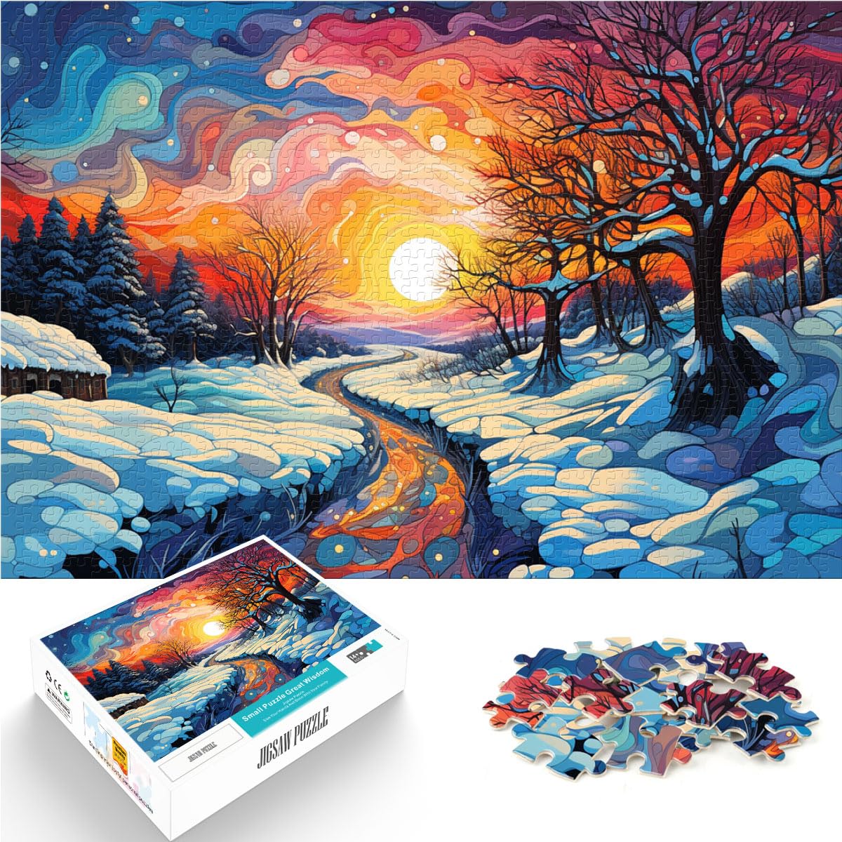 Puzzle für Puzzle Bunter Psychedelischer Pfad im Schnee 1000 Teile Puzzle für Erwachsene Holzpuzzle Spielzeug Denkspiel 1000 Teile (50x75cm)