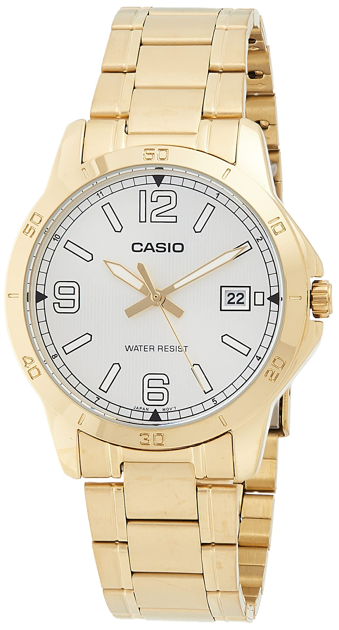 Casio MTP-V004G-7B2 Men's Dress Gold Tone Stainless Steel Silver Dial Analog Date Watch