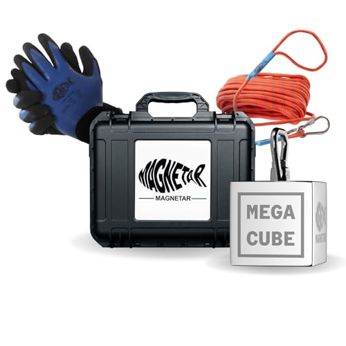 Magnetar - Magnetfischen Set - Block 2700kg MEGACUBE Bergemagnet - Magnetangel Paket mit Seil und Handschuhe - 360 Angelmagnet zum Magnet Fischen