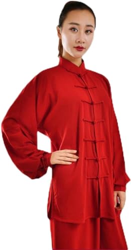 NERHWIVS Kampfsport-Tai-Chi-Anzug, handbestickt, Unisex, chinesischer traditioneller Wing Chun-Anzug, Baumwolle, Tai Chi, chinesisches Kung Fu,Red-M