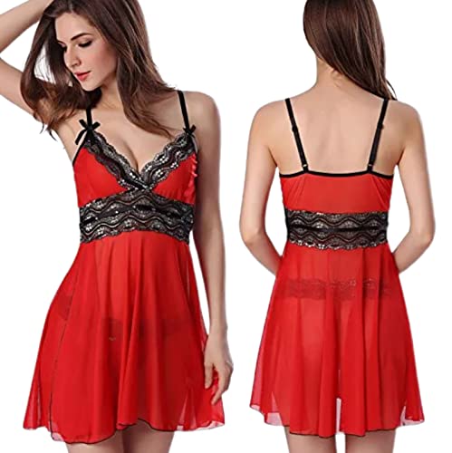 Damen Reizwäsche Teddy Unterwäsche Lace Sexy Perspective Home Pyjamas Temptation One Piece Sling Red S