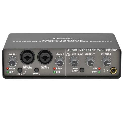 jumbans Professionelle 24 Bit 192 kHz Audio-Schnittstelle, 2 Eingänge, Soundkarte für E-Gitarre, Loopback, externe Studio-PC-Aufnahme, langlebig, einfache Installation