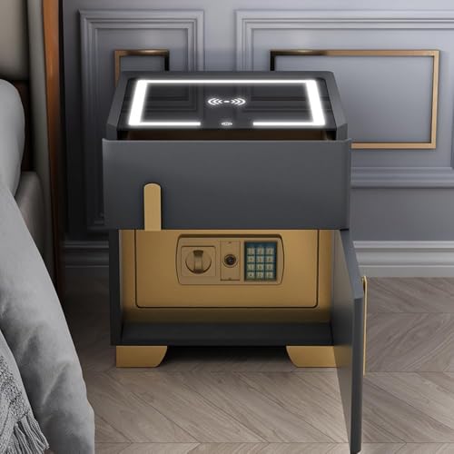 Schlafzimmer-Smart-Nachttisch, Nachttisch mit USB/kabelloser Ladestation, Nachttisch mit verstellbaren LED-Leuchten und Safe, für Schlafzimmer/Wohnzimmer,A