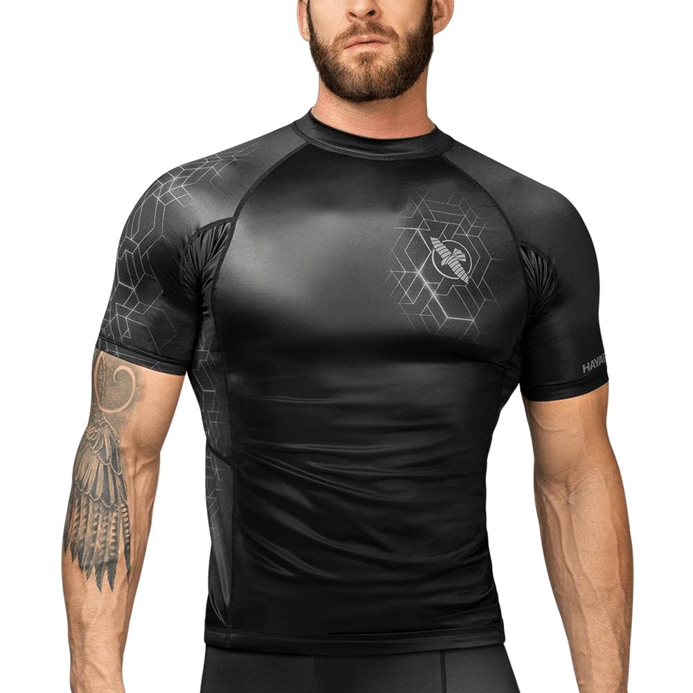 Hayabusa Geo Short Sleeve Rashguard - Zwart, Grijs XL