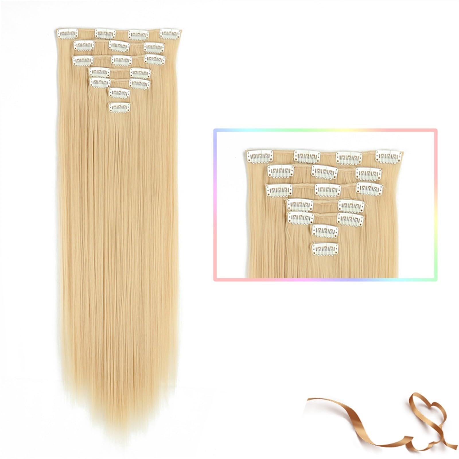 Clip-in-Haarverlängerungen Synthetische 22-Zoll-Clip-in-Haarverlängerung, lange glatte Haarverlängerung, Hochtemperatur-Ombre-Haarteilverlängerung for Frauen und Mädchen, 7 Stück/Set Clip-in-Haarverlä