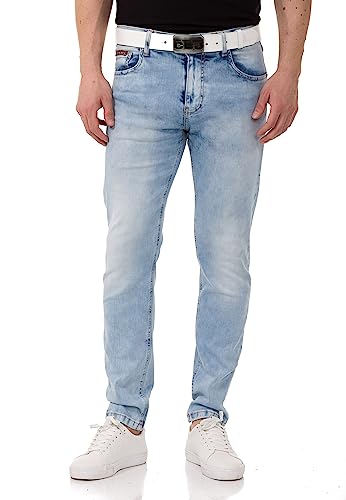 Cipo & Baxx Herren Jeanshose Slim Fit, Stretch Denim Pants im Basic-Look, 98,5% Baumwolle Jean Hose für Männer, Casual-Look Klamotten für Herren, CD820, Iceblue, W33 L32