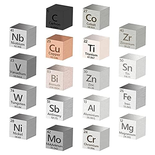 Uikdjgu 18 Stück Dichtewürfel Elementwürfel 99,99% Hochrein, Sammlung Des Periodensystems der Elemente (0,39/10 Mm)