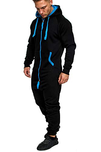 Amaci&Sons Herren Overall Jumpsuit Jogging Onesie Trainingsanzug Camouflage 3004 Schwarz/Türkis XXL