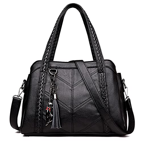 ohodhmnu Damen-Tragetasche, weiches PU-Leder, Schultertaschen für Frauen, Crossbody-Börsen, Tragegriff oben, Handtaschen mit Anhänger, BK, D