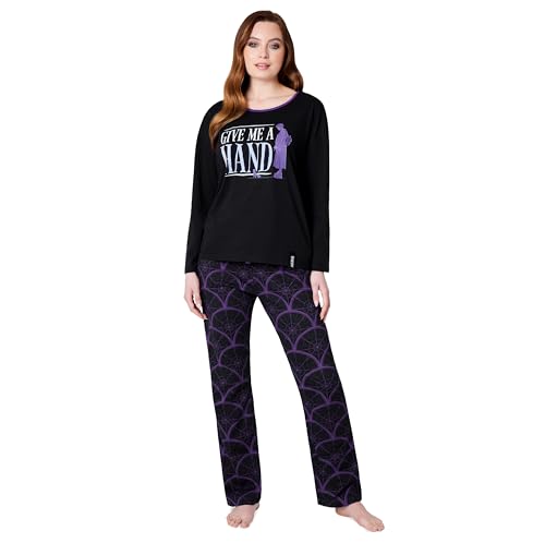 Wednesday Schlafanzug Damen Lang Baumwolle Pyjama Damen und Teenager Lounge Set Damen S - XL - Geschenke für Frauen (Schwarz Händchen, XL)