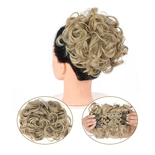 Bun Haarteile Kämme Clip-in-Pferdeschwanzverlängerungen for Frauen, unordentliches, lockiges Haar, Duttverlängerungen, synthetisches Hochsteckfrisur-Haarteil, Chignons, leicht dehnbares Haar Brötchen-