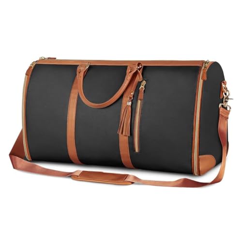 Travel Cabrio KleidungsstüCk für Reisen Große KapazitäT Convertible PU Anzug Träger Kleidertasche Auf Fahrt Anzug Tasche für Frauen Reisen Essentials Clothes Duffel Bag (Schwarz)