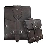 SOUTHJIELING 2 Stück/Set Mittelalter Würfel Tasche Hüfttasche PU Leder Münztasche Multifunktionale Kleingeld Geldbörse Gürteltasche Hüfttasche für Cosplay, Braun / Braun, 12x16cm/9x12cm