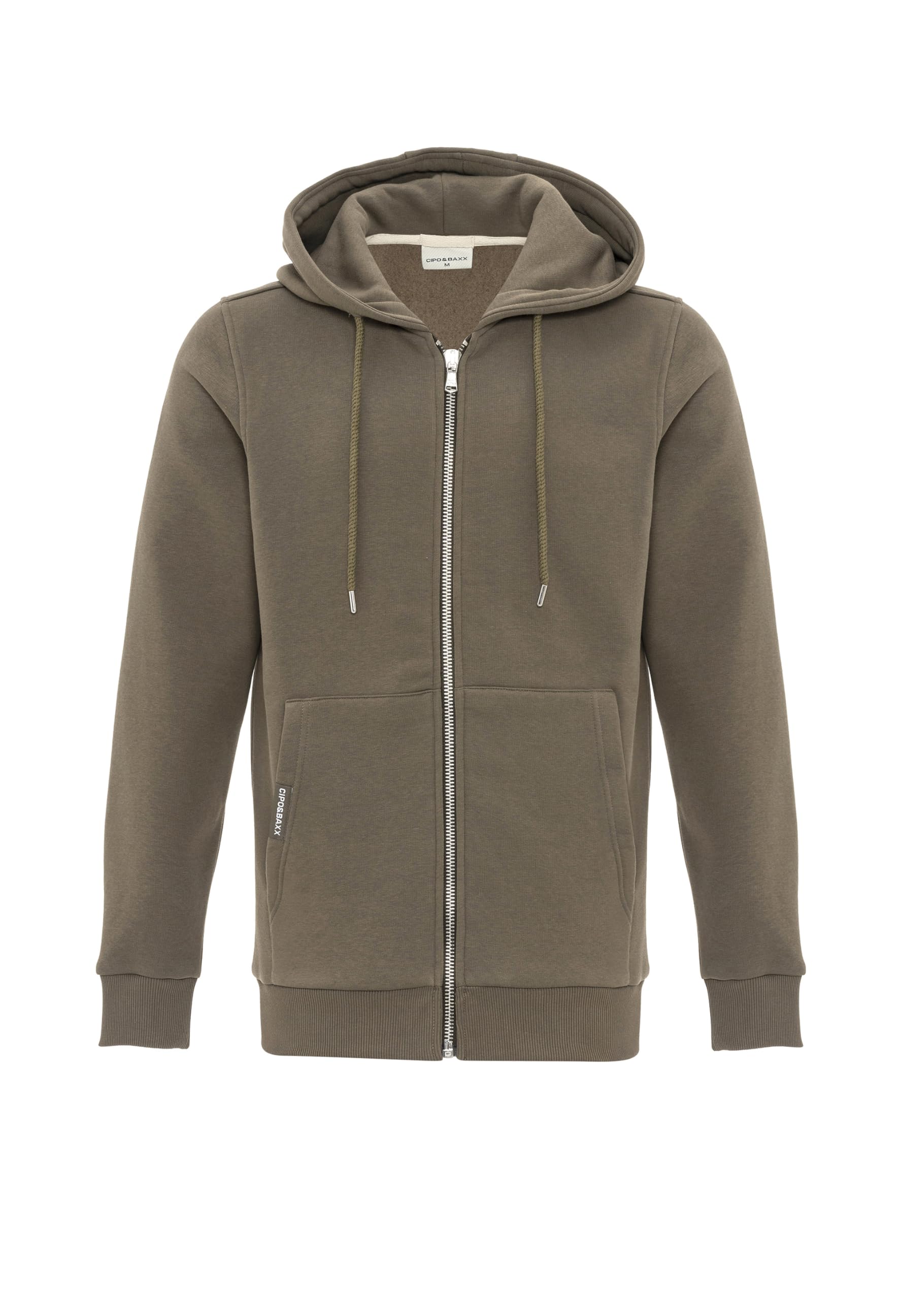 Cipo & Baxx Herren Sweatjacke Sweatshirt Basic Kapuzenpullover Reißverschluss Sweat CL556 Khaki XXL