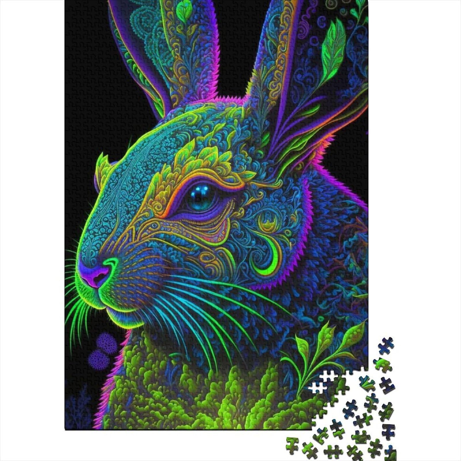 Kunstpuzzle für Erwachsene 1000 Teile, Psychedelische Kaninchen für Erwachsene, 1000 Teile Puzzlegeschenke, Lernspielzeug, Familienspiele (Größe 75x50cm)