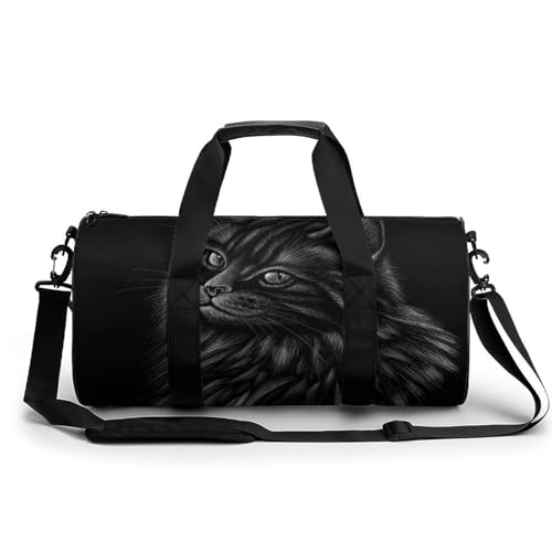 Schwarze Katze Malerei Sport Duffel Bag Sporttasche Reisetasche Handgepäck Tasche Schwimmtasche Weekender Bag 45x23x23cm