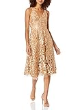 Dress the Population Damen Blair Midikleid mit tiefer Passform und ausgestelltem Schnitt Kleid, Gold/Nude, Mittel