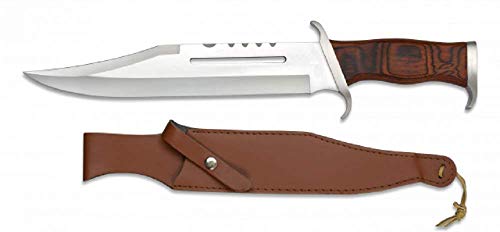 KOSxBO Jagdmesser im Stil von Rambo 3 Messer - First Blood Part III - Outdoor - Survival - Jagd - Holzgriff - Mega Kult Bowie Messer mit Lederscheide, Silber braun