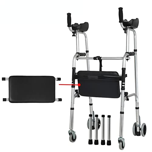 Rollator für Behinderte, ältere Menschen, Doppelarm, Mobilitätshilfe, Toilette, Duschstuhl, faltbar, Gehhilfe, Rehabilitation, Stehrahmen, vier Räder, Sitzbrett, Vorwärts laufen