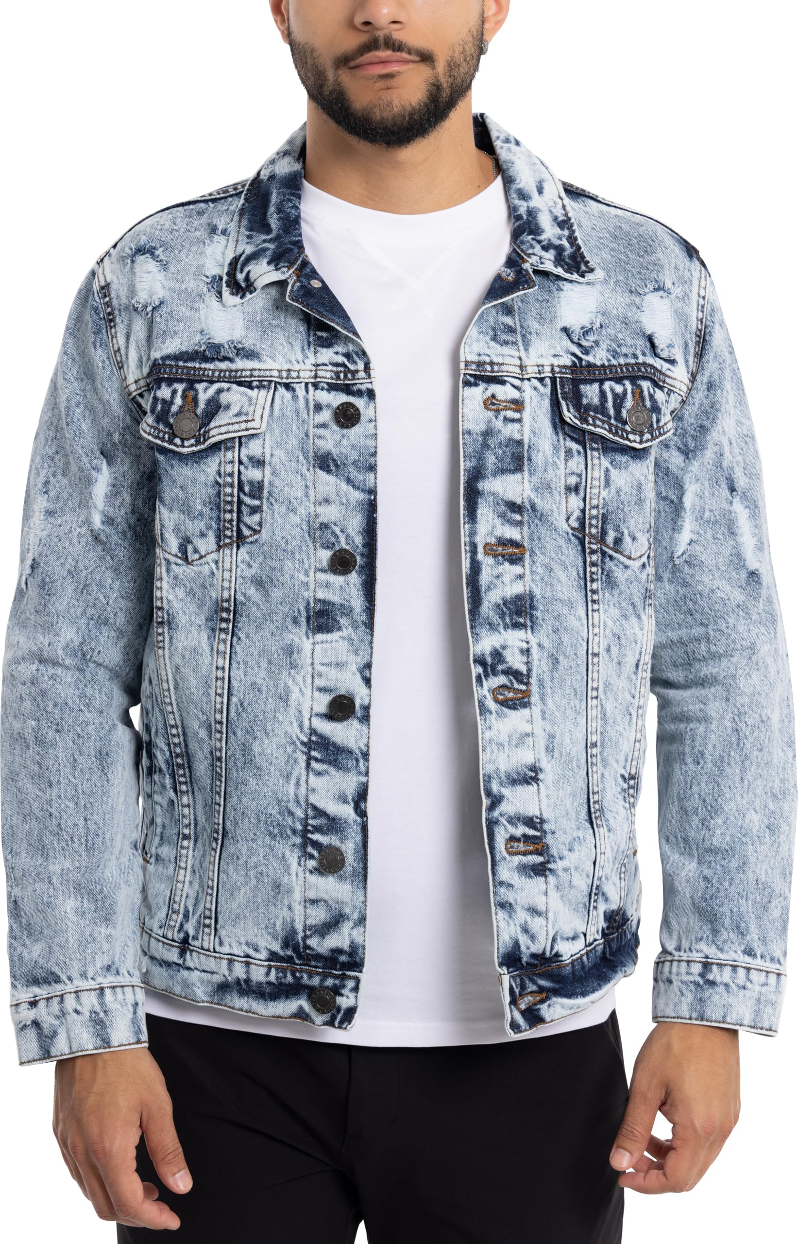 X RAY Herren Jeansjacke Ripped Casual Trucker Distressed Jeans Jacke für Herren - Blau - X-Groß