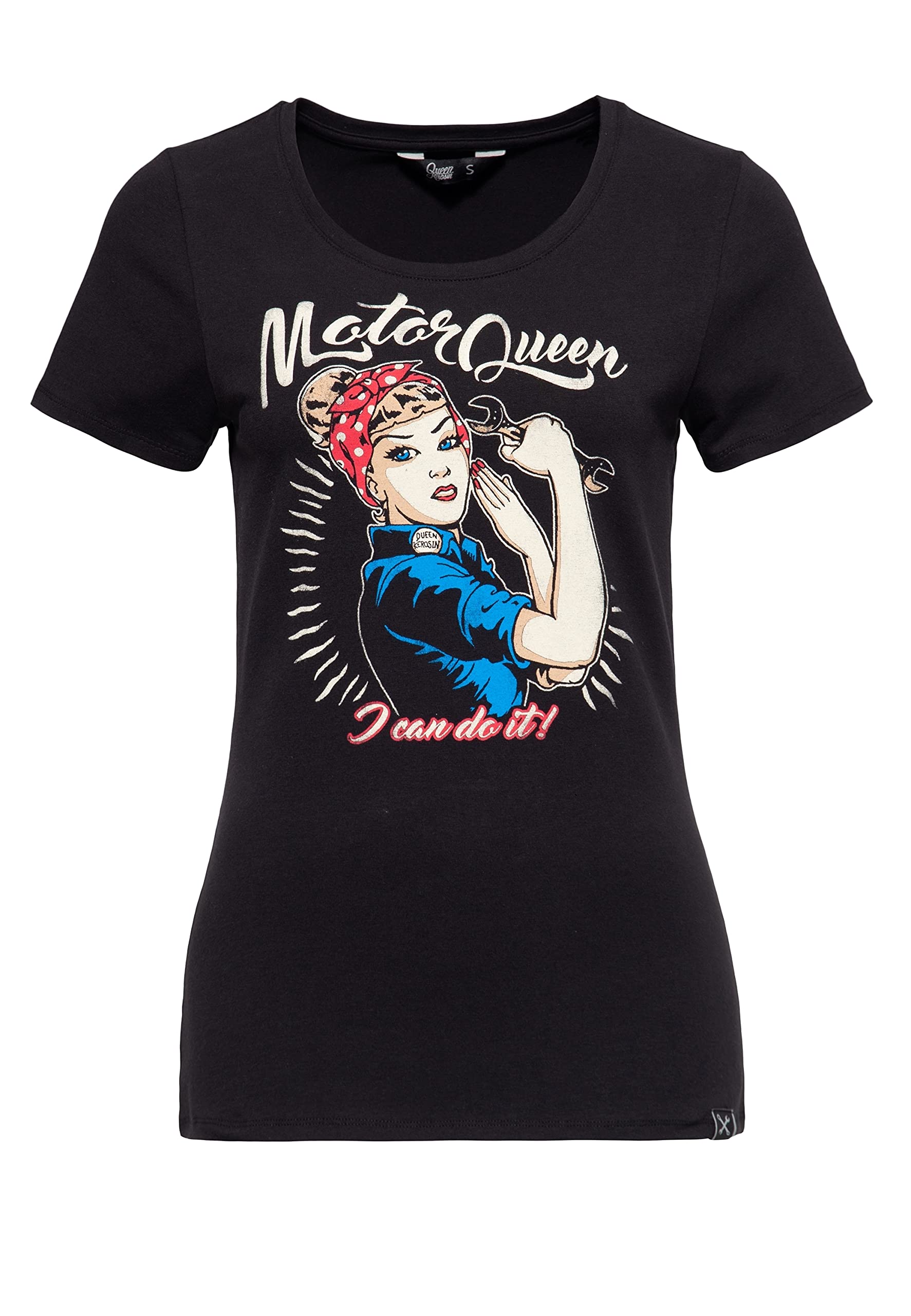 Queen Kerosin Damen Basic T-Shirt | Slim Fit | Retro Frontprint Motor Queen I Can Do It