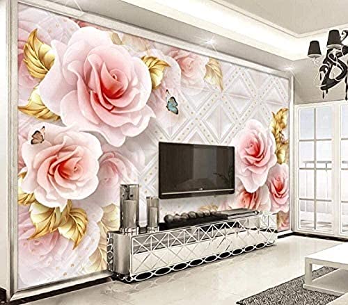 Wandbild Relief Rose Schmetterling Blume Tapete Wandbild Tapete Seidentapete Wandbild Wanddekoration 3D Tapete Vlies Effekt Tv Die Fototapete Wandbild Wohnzimmer Schlafzimmer-430cm×300cm