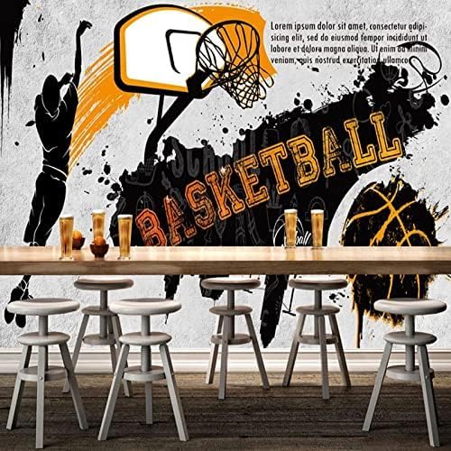 XLMING Vintage Schwarz Und Weiß Graffiti Basketball Zement 3D Tapete Home Dekoration Wohnzimmer Sofa Schlafzimmer Tv Hintergrund Wand-250cm×170cm