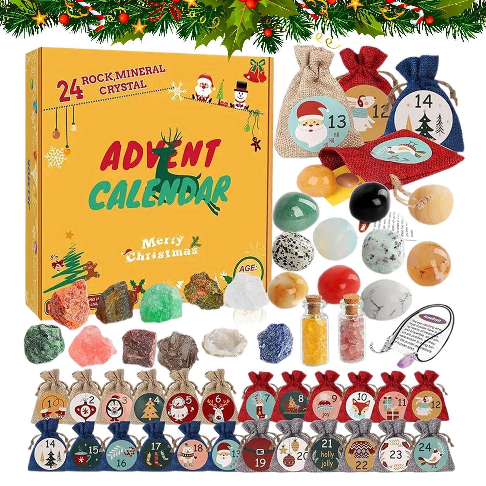 Adventskalender 2024 – Edelstein-Adventskalender | Weihnachts-Adventskalender-Edelstein-Sets | Adventskalender Für Kinder Mit 24 Edelsteinen | Dekoratives Steinset Für Kinder, Mädchen Und jungenn