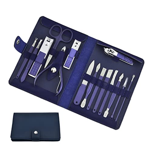 SCRUBY Nagelknipser-Set, Blau, Nagelschere, Pinzette, Pediküre-Set, professionelles Nagelkunst-Set, Maniküre-Werkzeug, Beauty-Set (15-teilig)