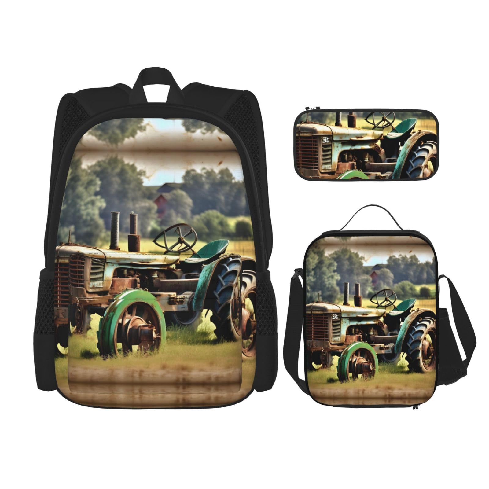 YQxwJL 3-in-1-Rucksack-Büchertaschen-Set, Opossum im Schnee, lässiger Reiserucksack, mit Federmäppchen, Lunchtasche, Old Tractor Photo Farm, Einheitsgröße