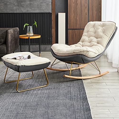 KLLJHB Sessel, Mid-Century-Sessel, moderner Schaukelstuhl mit Fußhocker, mit Kissen-Liegestuhl, leicht zu montierender Loungesessel, gemütlicher Schaukelstuhl für das Wohnzimmer (Gris 110