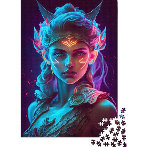 Neon Artemis Art Puzzle für Erwachsene 1000 Teile Holzpuzzle Puzzles für Erwachsene Teenager genießen Spiele für Erwachsene 75x50cm